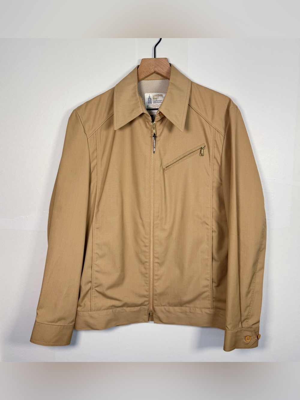 VTG 1980s LONDON FOG Harrington Jacket Front Zip Slant Pocket Mesh Lined Sz 38